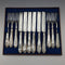 Late 19th Century British Antique White Mother of Pearl Handle Fruit Cutlery Set of 6 Pairs with Tray